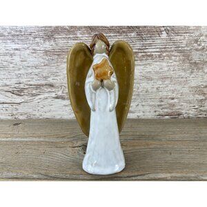 Ceramic Faceless Angel Holding Star - 6.25" Tall